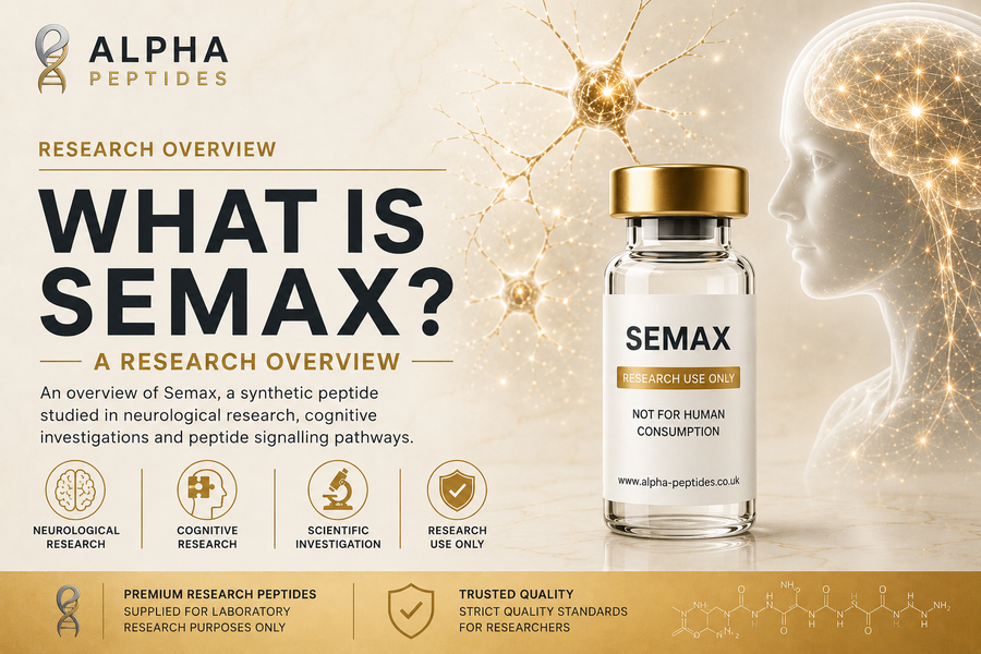Semax research overview by Alpha Peptides featuring neurological research, cognitive science and peptide signalling pathway investigations.