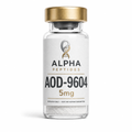 AOD-9604 5mg research peptide vial by Alpha Peptides for metabolic research and laboratory investigations.