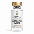 Bacteriostatic Water by Alpha Peptides featuring a premium laboratory-grade vial designed for peptide preparation, reconstitution procedures and research applications.