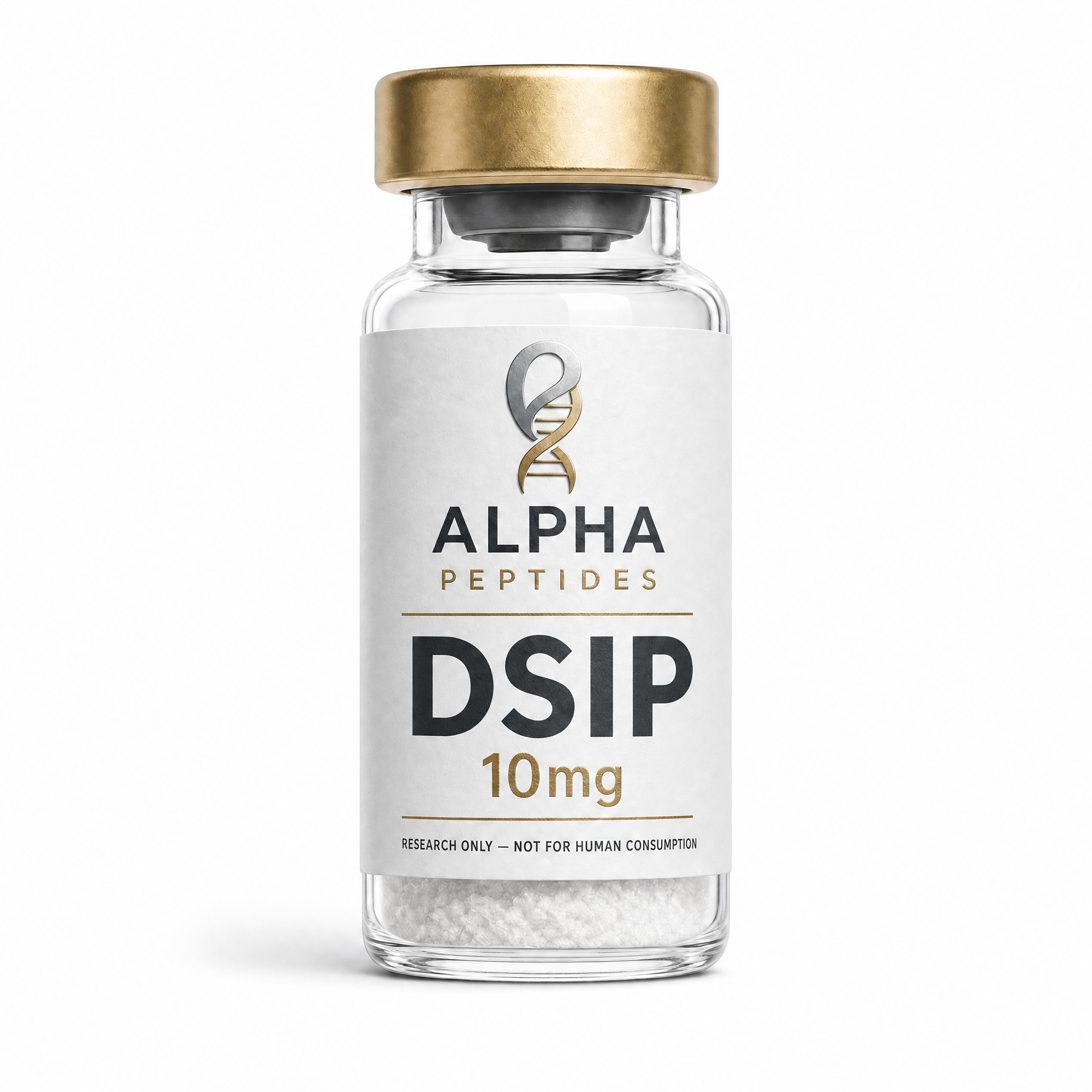 DSIP 10mg research peptide vial by Alpha Peptides designed for delta sleep-inducing peptide research, sleep regulation studies, circadian rhythm investigations, neuropeptide signalling research, recovery studies, and laboratory neuroscience applications.