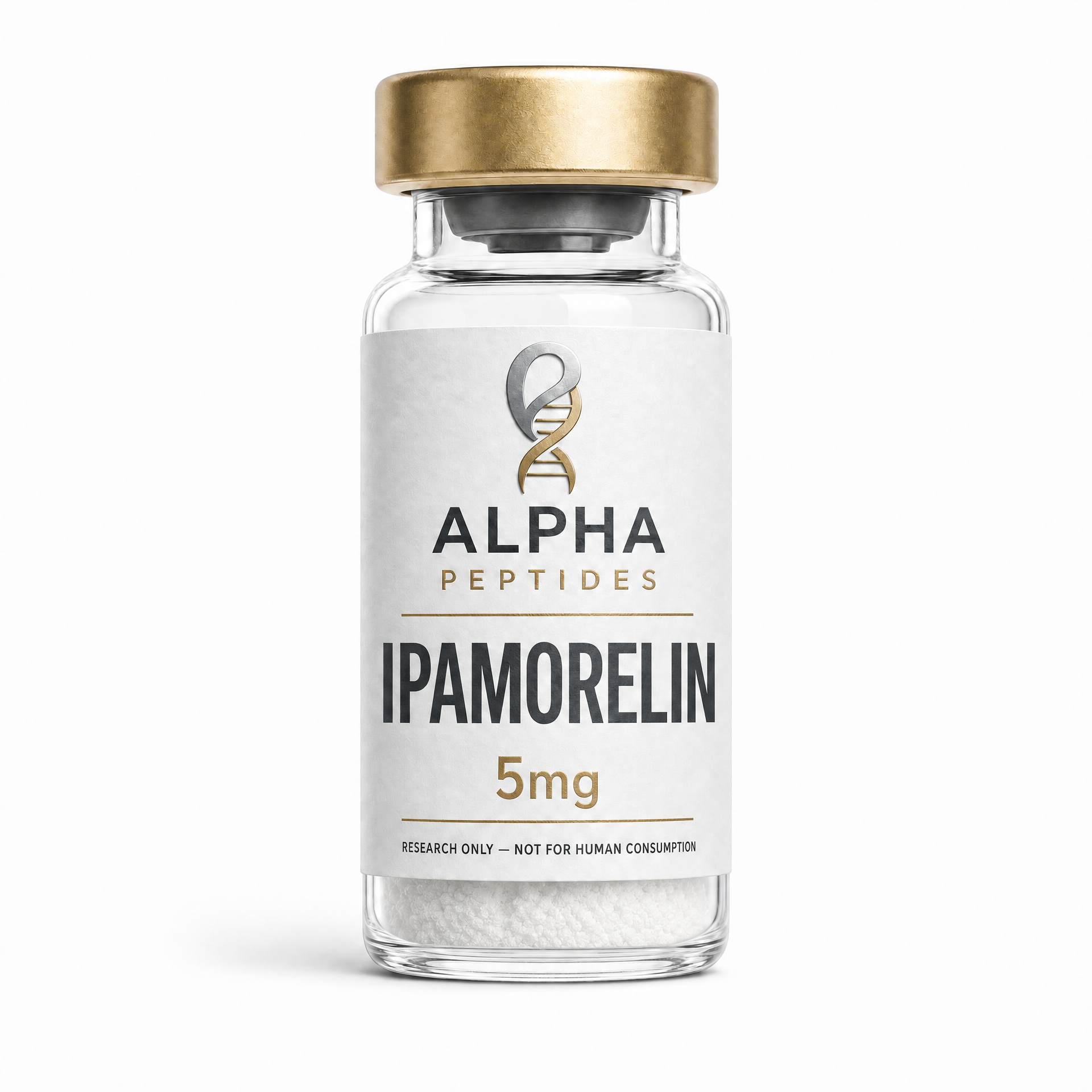 Ipamorelin by Alpha Peptides featuring a premium research peptide vial designed for growth hormone research, peptide signalling studies and laboratory investigations.
