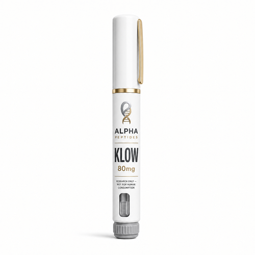 KLOW Pen by Alpha Peptides featuring a premium pre-filled research peptide pen designed for metabolic research, cellular energy studies and laboratory investigations.
