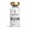 Melatonin 10mg research peptide vial by Alpha Peptides designed for circadian rhythm research, sleep cycle studies, chronobiology investigations, neuroendocrine signalling research, recovery studies, and laboratory neuroscience applications.