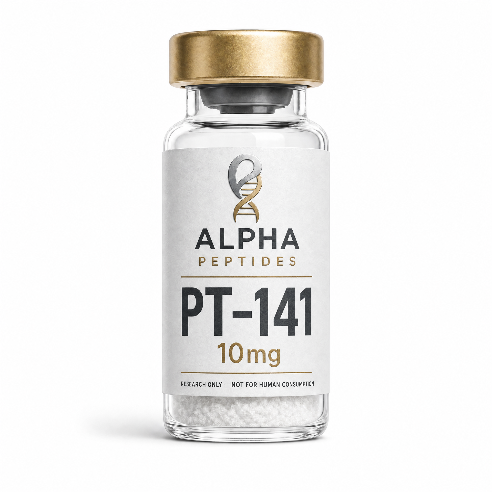 PT-141 by Alpha Peptides featuring a premium research peptide vial designed for melanocortin research, peptide signalling studies and laboratory investigations.
