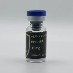 Alpha Peptides® BPC-157 10mg research vial, front view