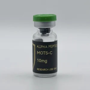 Alpha Peptides® MOTS-C 10mg research vial, front view