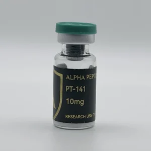 Alpha Peptides® PT-141 10mg research vial, front view