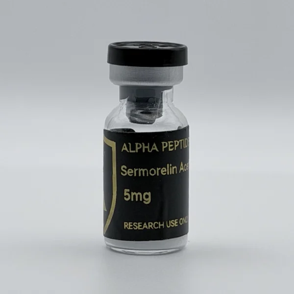 Alpha Peptides® Sermorelin 5mg research vial, front view