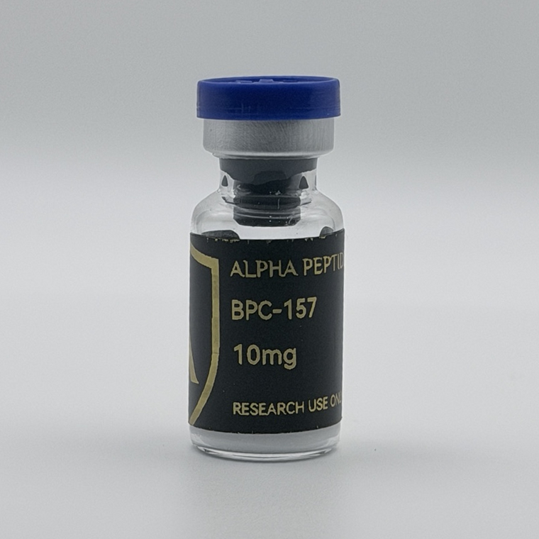 Alpha Peptides® BPC-157 10mg research vial, front view