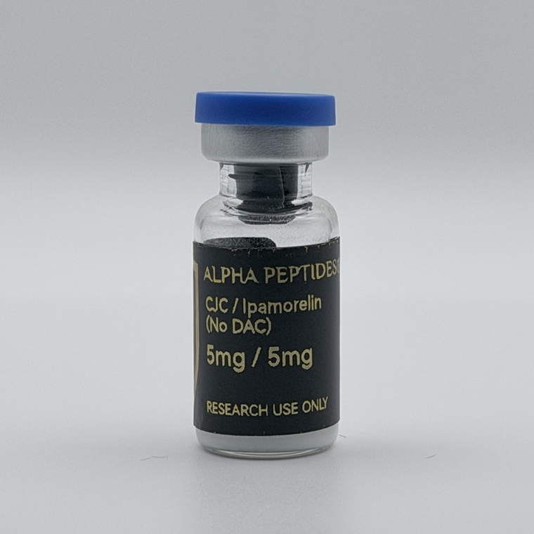 Alpha Peptides® CJC-1295 (No DAC) & Ipamorelin Blend – 5mg / 5mg research vial, front view