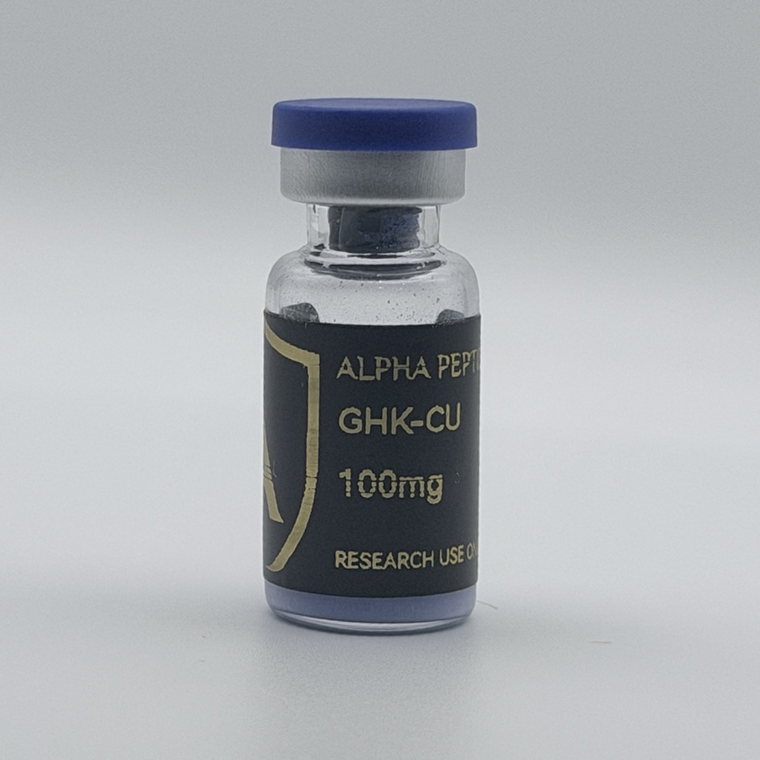 Alpha Peptides® GHK-Cu 100mg research vial, front view