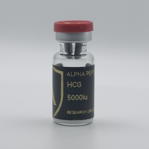 Alpha Peptides® HCG 5000IU research vial, front view