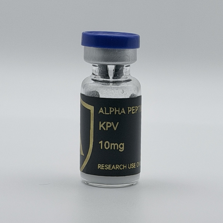 Alpha Peptides® KPV 10mg research vial, front view