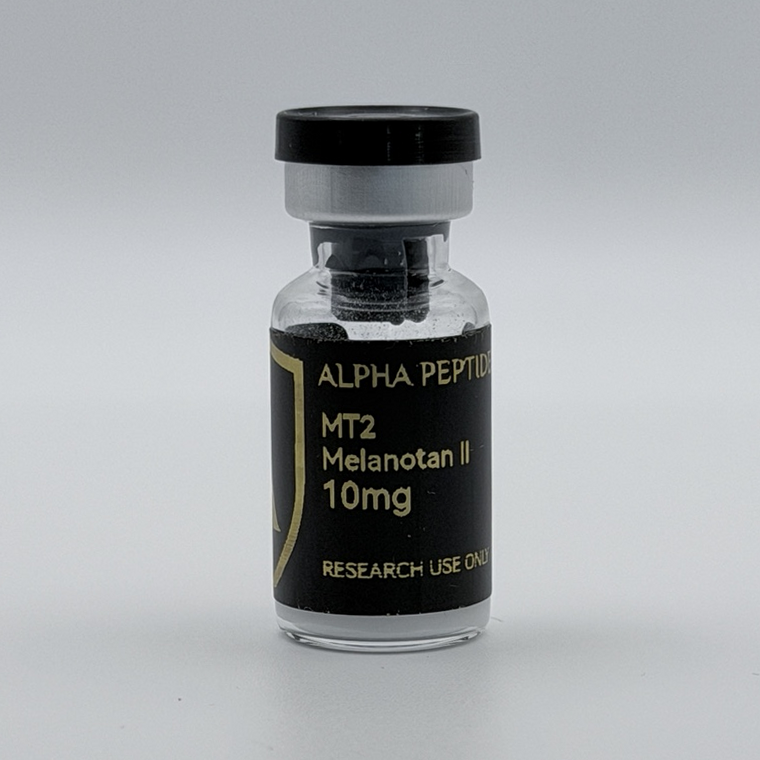 Alpha Peptides® Melanotan II (MT-2) research vial, front view