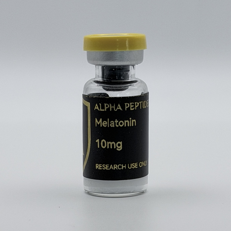 Alpha Peptides® Melatonin 10mg research vial, front view