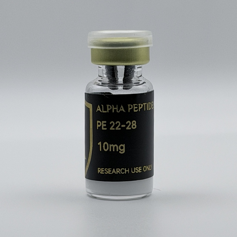 Alpha Peptides® PE-22-28 10mg research vial, front view