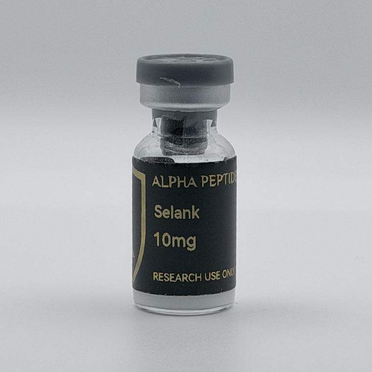 Alpha Peptides® Selank 10mg research vial, front view