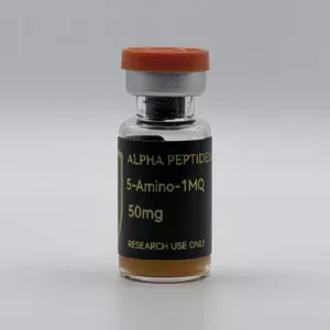 Alpha Peptides® 5-Amino-1MQ 50mg research vial, front view