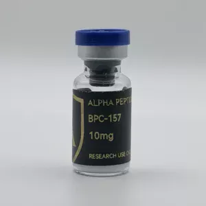 Alpha Peptides® BPC-157 10mg research vial, front view