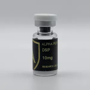 Alpha Peptides® DSIP 10mg (Delta Sleep-Inducing Peptide) research vial, front view