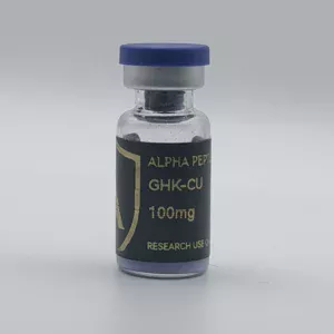 Alpha Peptides® GHK-Cu 100mg research vial, front view