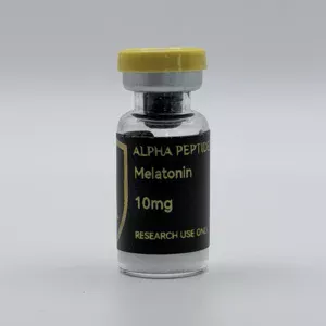 Alpha Peptides® Melatonin 10mg research vial, front view