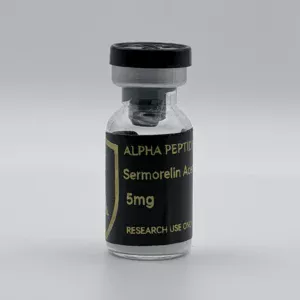 Alpha Peptides® Sermorelin 5mg research vial, front view