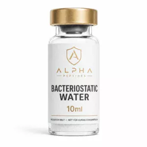 Alpha Peptides® Bacteriostatic Water 10ml vial with gold cap and white label